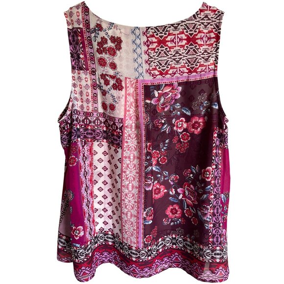 Roz & Ali Pink Cream Sleeveless Top Size XL Peasant Boho Bohemian Floral - Picture 3 of 6